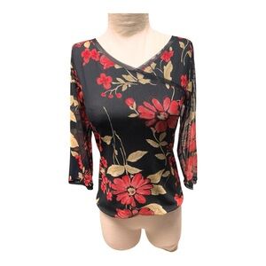 Vintage Y2K Anac by Kimmy mesh black and red floral top Size Large